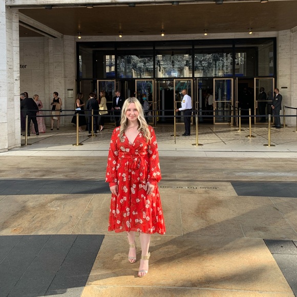 Indigo Rose Flowy Red Wrap Dress - Picture 9 of 9
